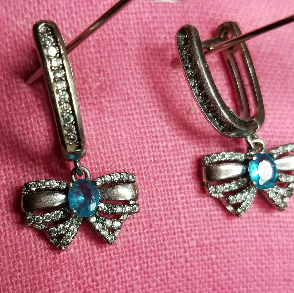 Sterling Silver Blue Topaz CZ earrings